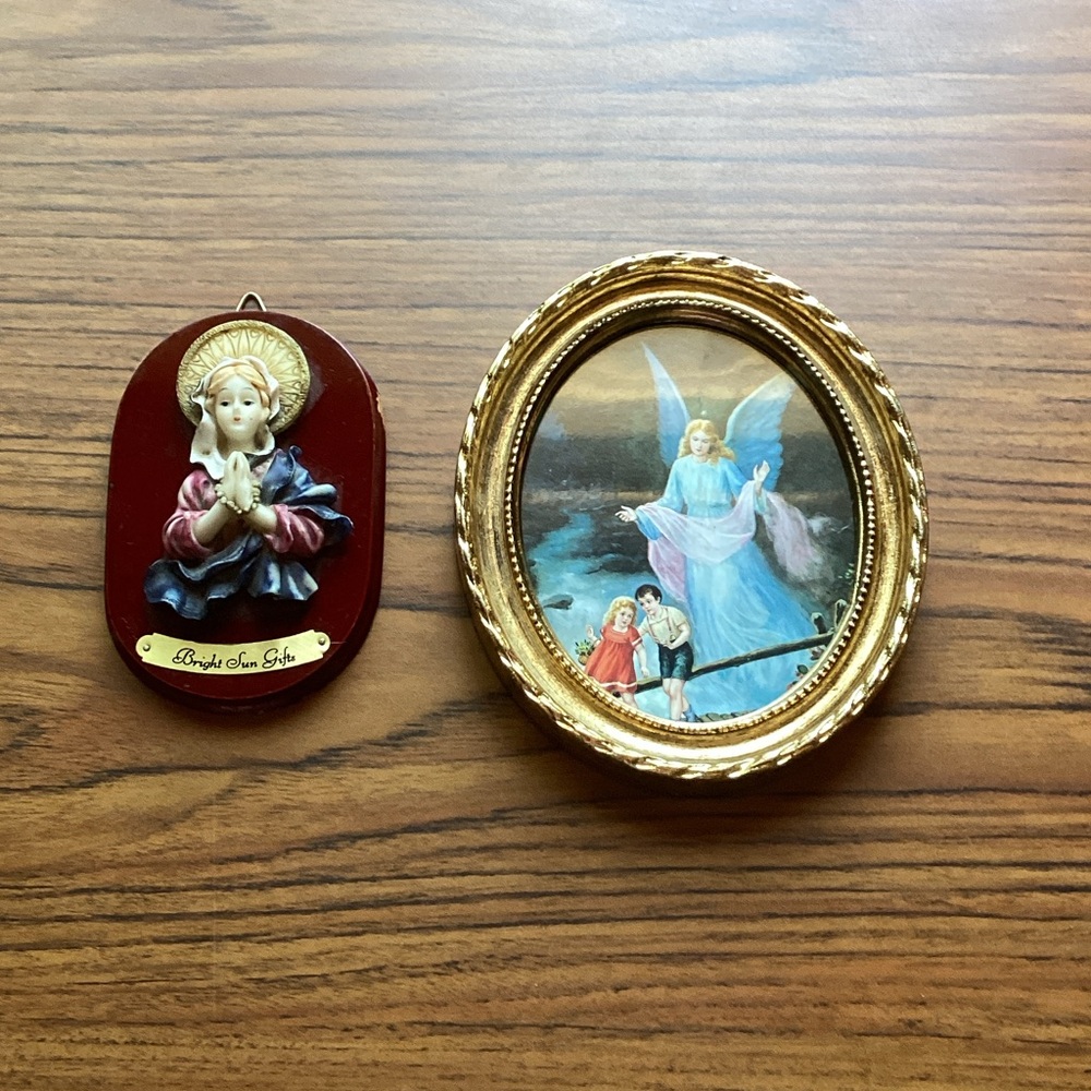 Religious Wall Art Set with Gold and Blue Accents